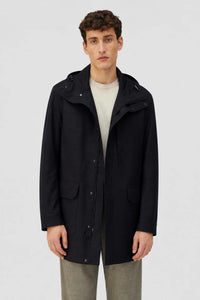 BLUE WATER REPELLENT EMBROIDERED NATURAL FIBER PARKA