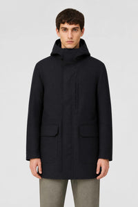 BLUE WATER REPELLENT EMBROIDERED NATURAL FIBER PARKA