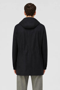 BLUE WATER REPELLENT EMBROIDERED NATURAL FIBER PARKA