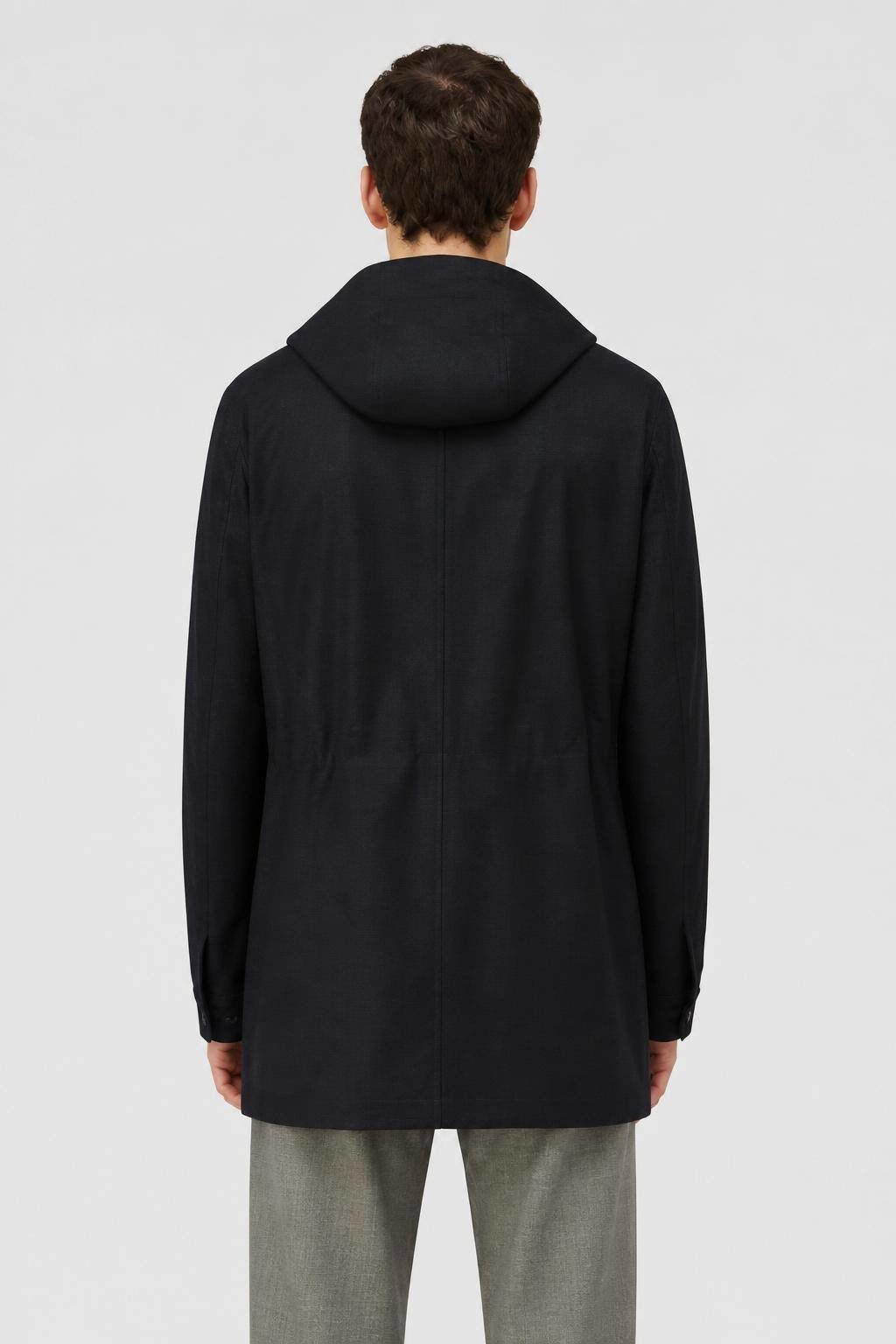 BLUE WATER REPELLENT EMBROIDERED NATURAL FIBER PARKA