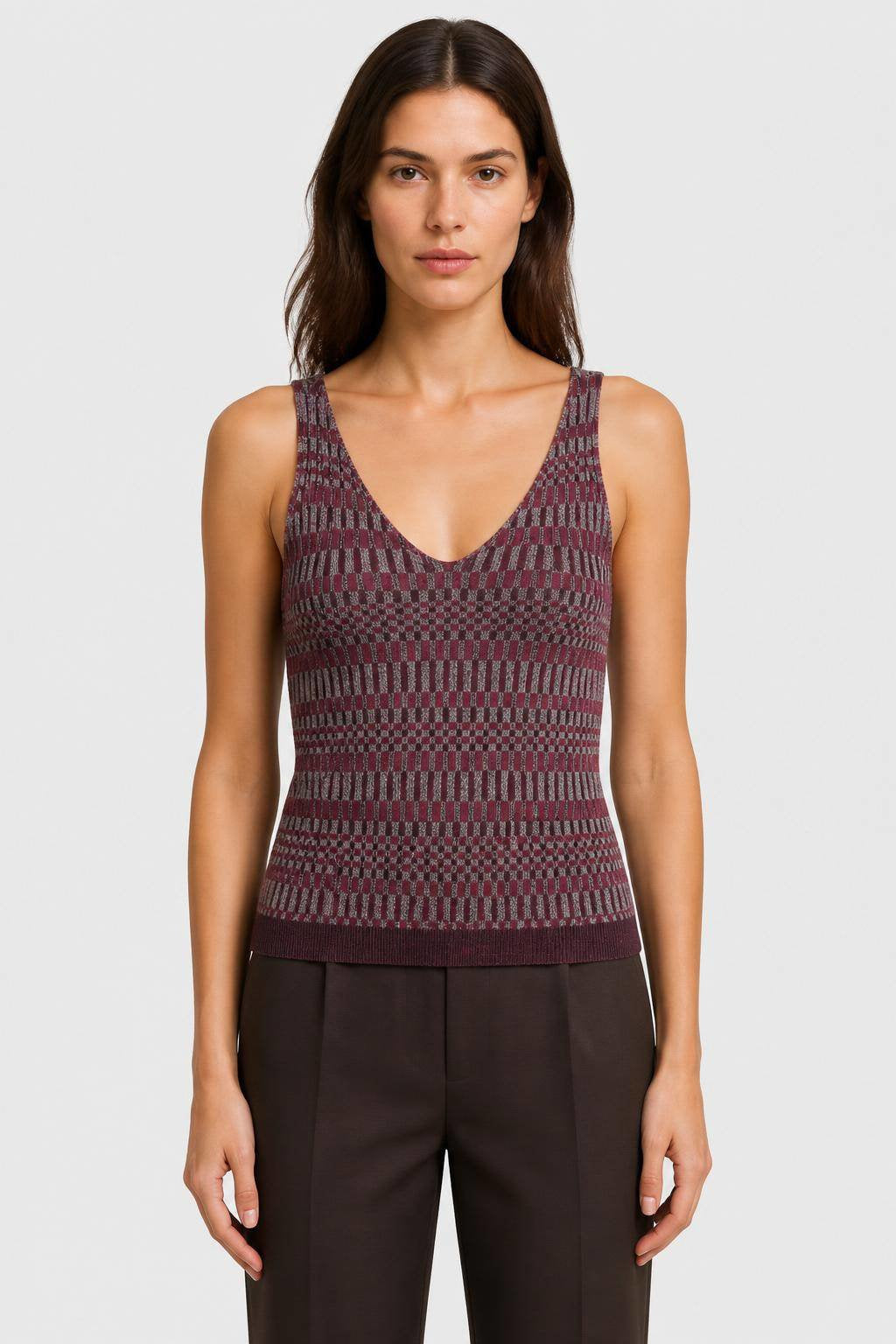 MAUVE MICRO-CHECK KNITTED TANK TOP