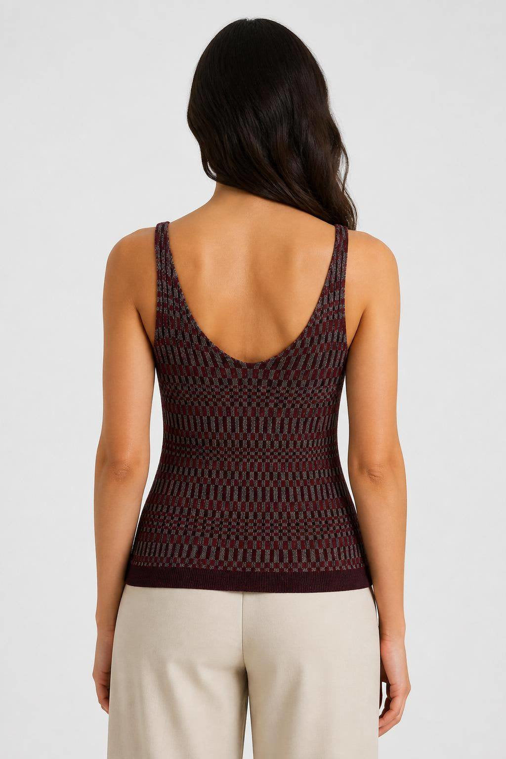 MAUVE MICRO-CHECK KNITTED TANK TOP