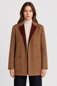 CAMEL AND AMARANTO CARDI BLAZER WITH NEEDLE PIN DETAIL
