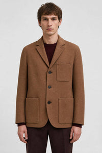 CAMEL AND AMARANTO BICOLOR DOUBLE JACKET WITH EMBROIDERED DETAIL