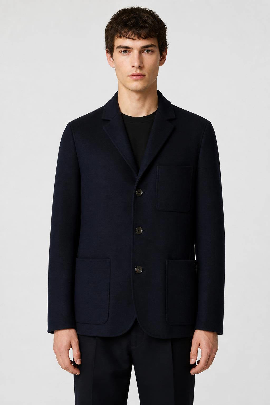 NAVY AND BLACK BICOLOR DOUBLE JACKET WITH EMBROIDERED DETAIL