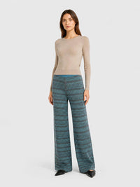 TURQUOISE MICRO-CHECK KNITTED PANTS