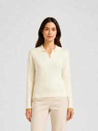 BUTTER AND YELLOW KNITTED DAMIER LONG SLEEVES POLO