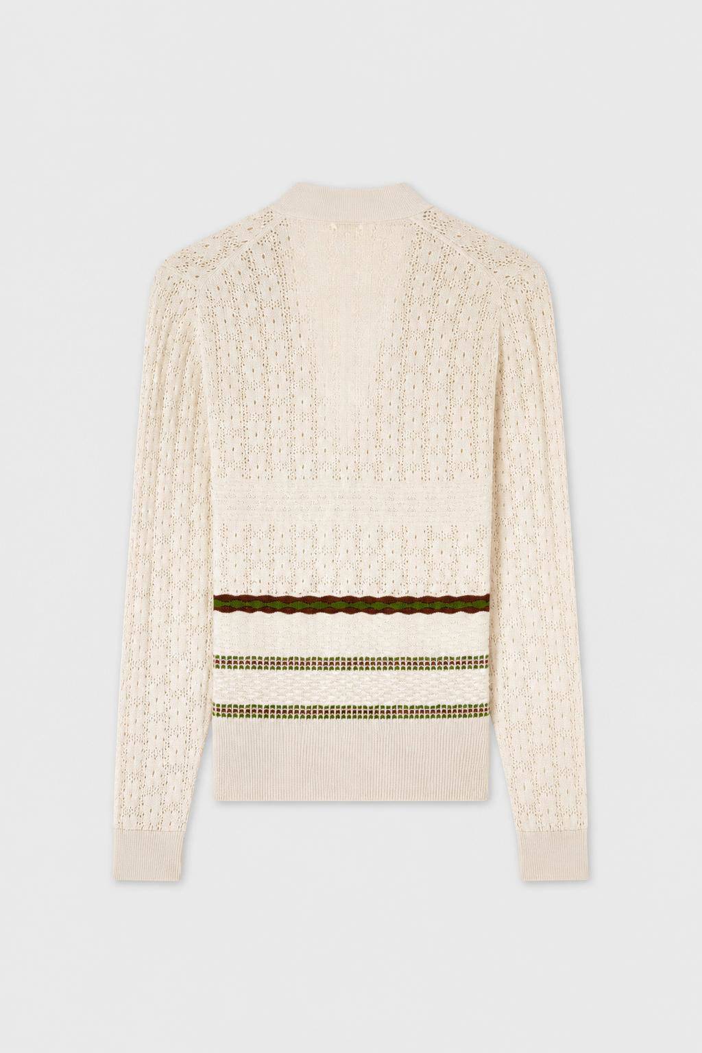BUTTER, TOBACCO, GREEN MIX STITCH KNIT CARDIGAN