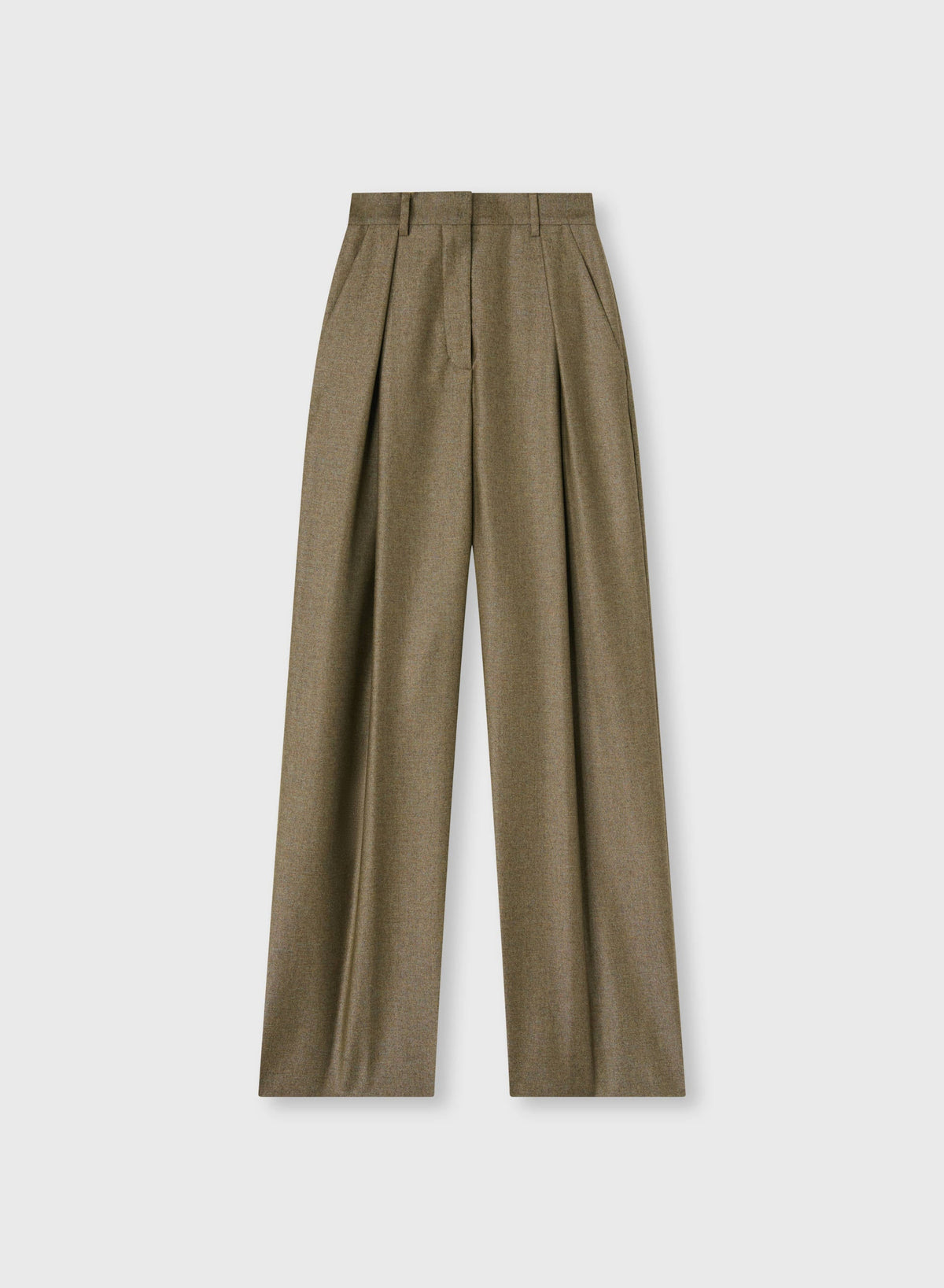GREEN DOUBLE-PLEATED WIDE-LEG PANTS