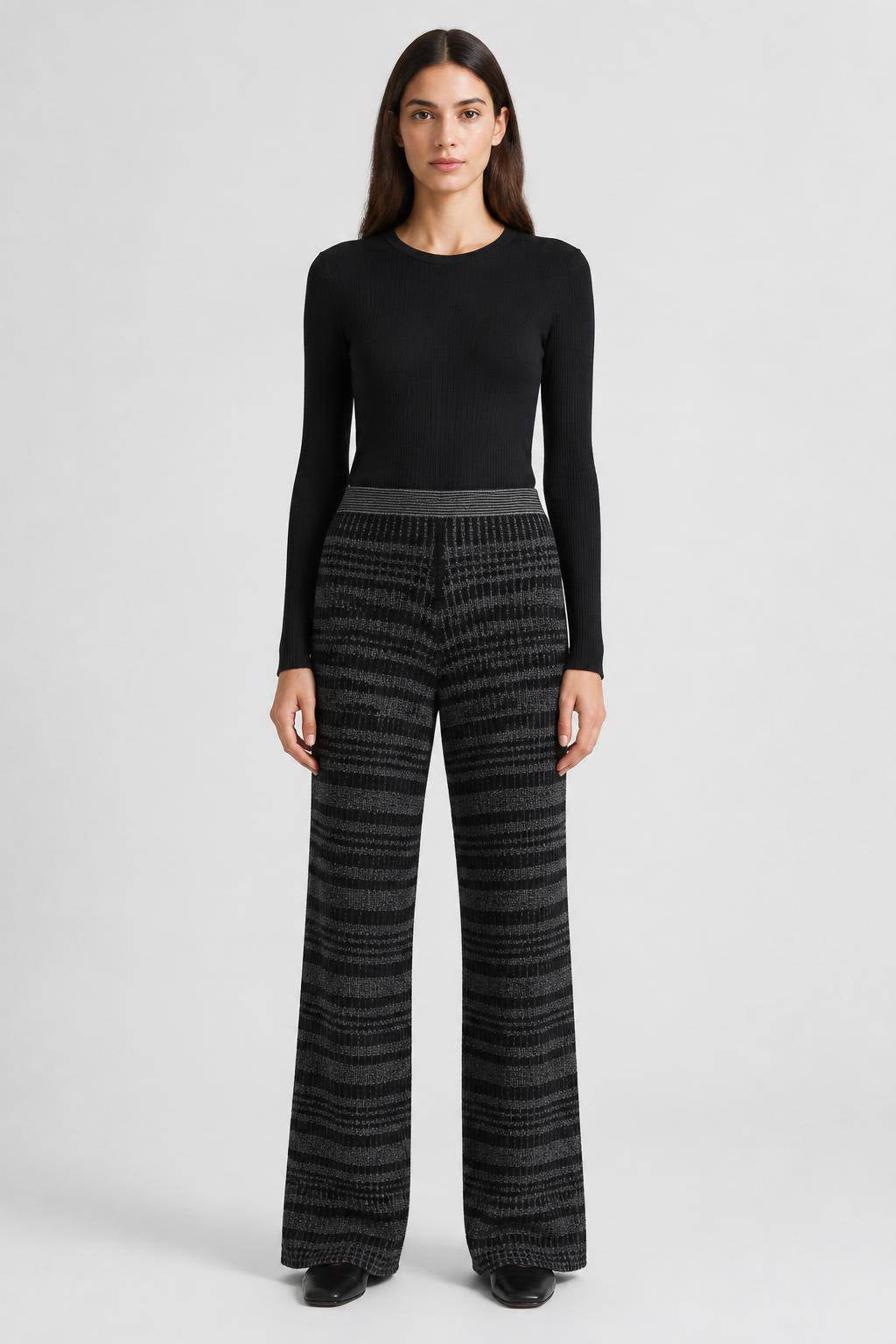 BLACK MICRO-CHECK KNITTED PANTS