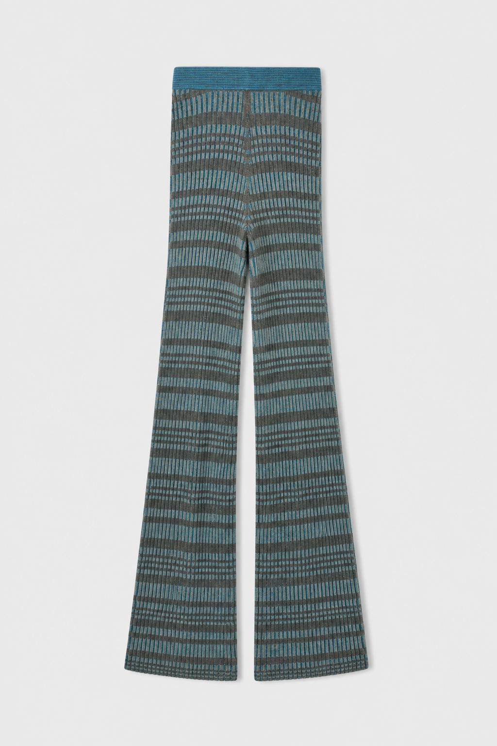 TURQUOISE MICRO-CHECK KNITTED PANTS