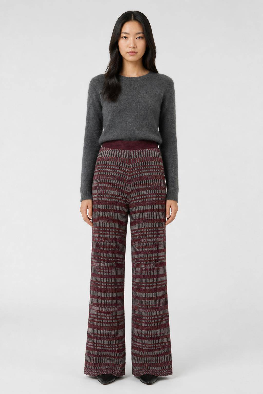 MAUVE MICRO-CHECK KNITTED PANTS