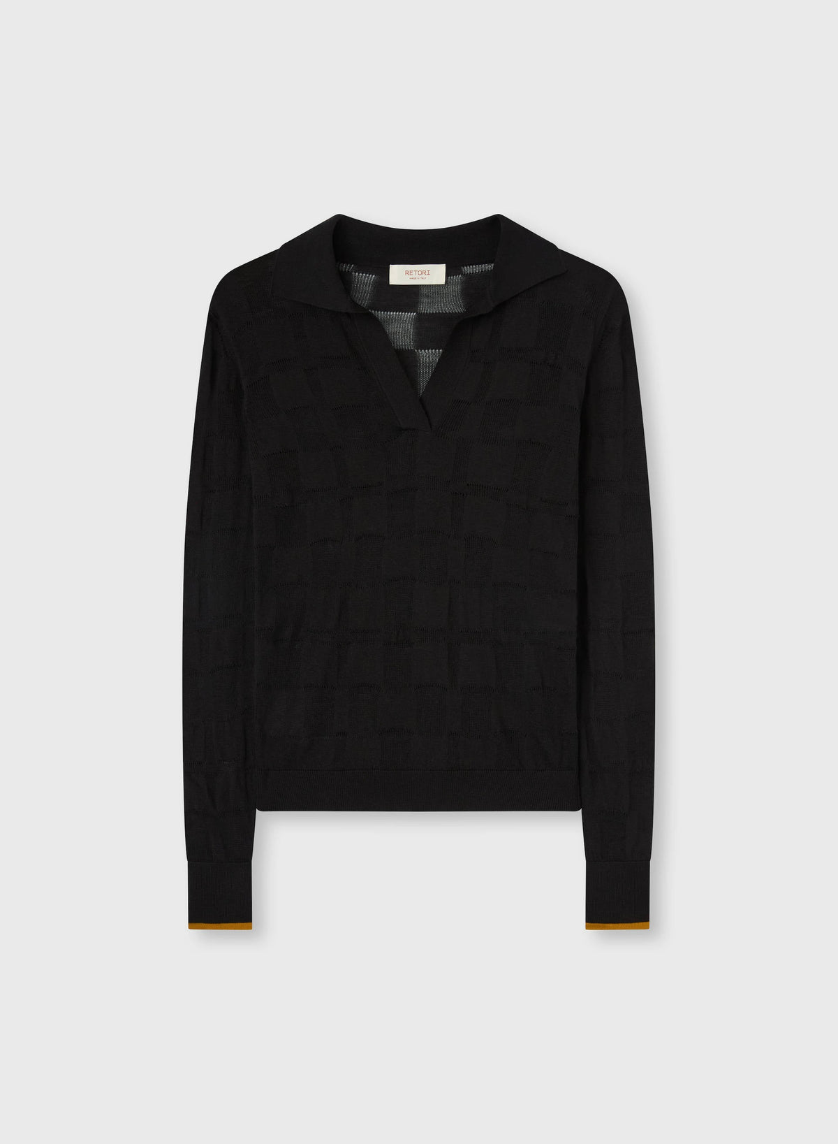 BLACK AND CAMEL KNITTED DAMIER LONG SLEEVES POLO