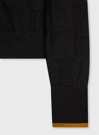 BLACK AND CAMEL KNITTED DAMIER LONG SLEEVES POLO