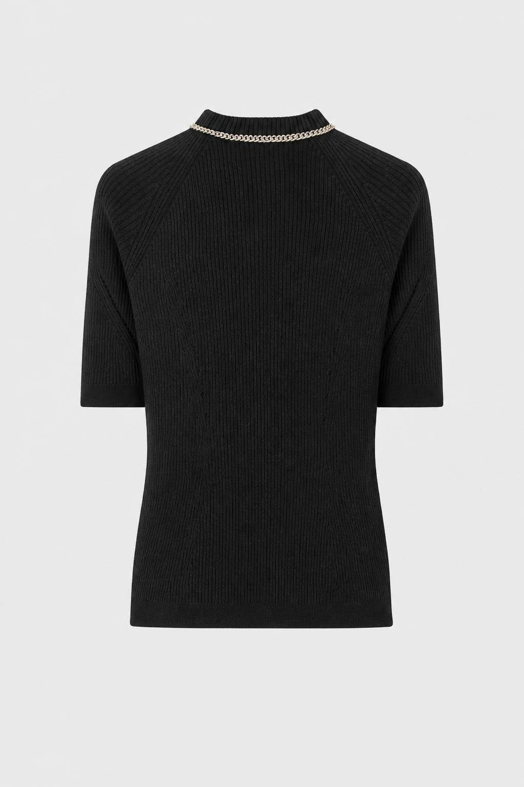 BLACK KNITTED T-SHIRT WITH CHAIN