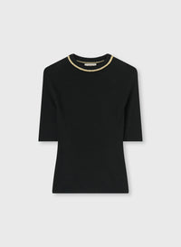 BLACK KNITTED T-SHIRT WITH CHAIN