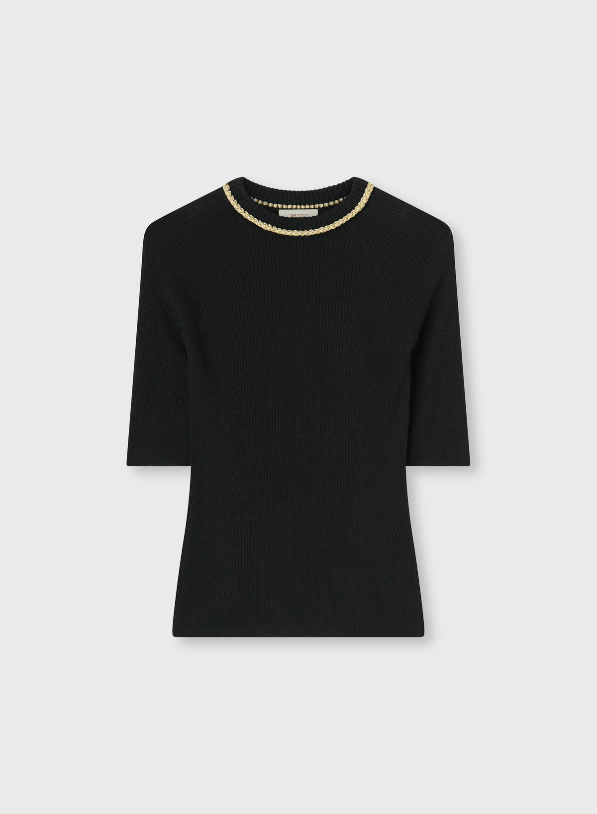 BLACK KNITTED T-SHIRT WITH CHAIN