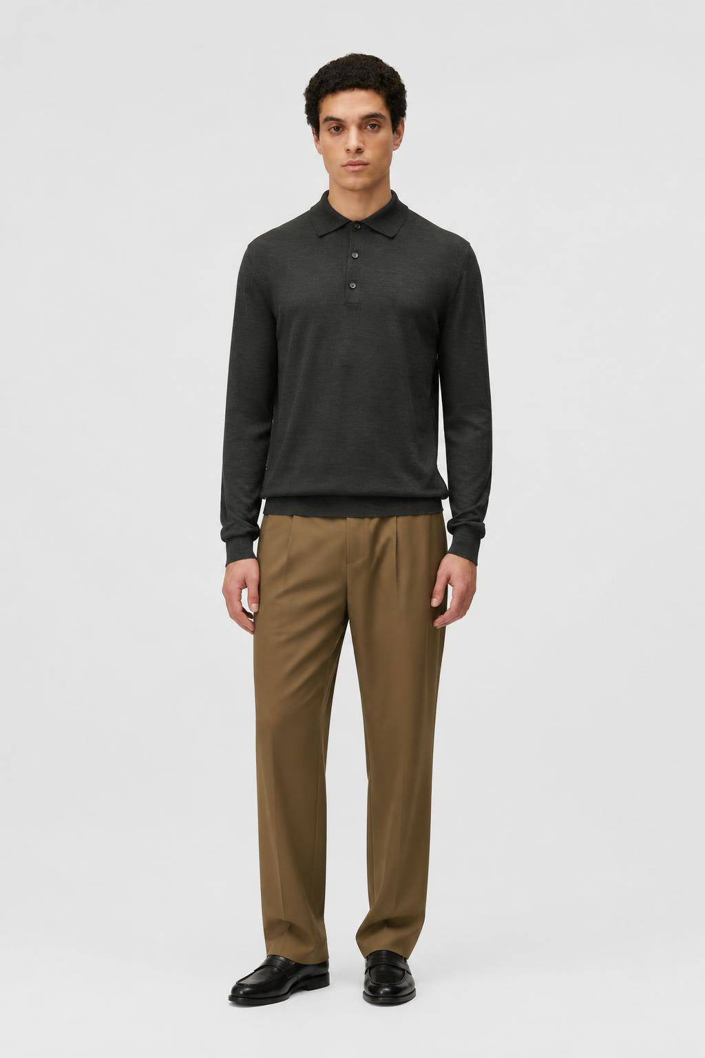 ANTHRACITE SIDE ARGYLE DETAIL LONG SLEEVE POLO