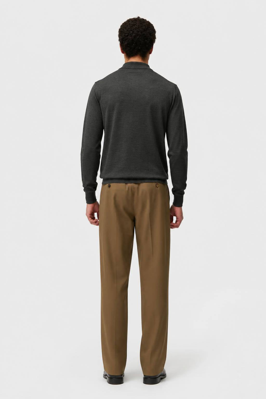 ANTHRACITE SIDE ARGYLE DETAIL LONG SLEEVE POLO