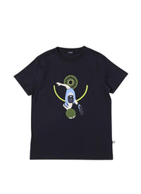 T-shirt blu con stampa cestista