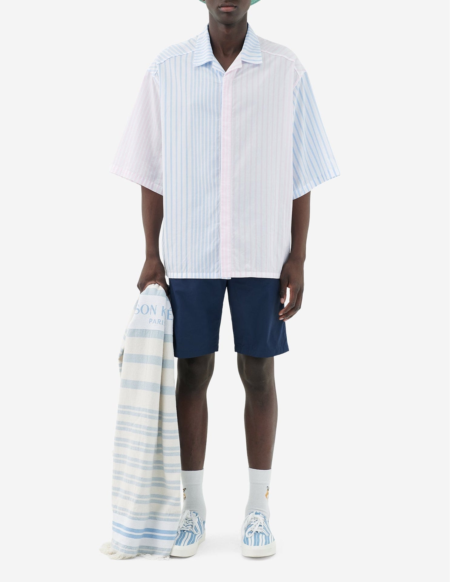 Oversized short-sleeved striped shirt - Color Block Stripes