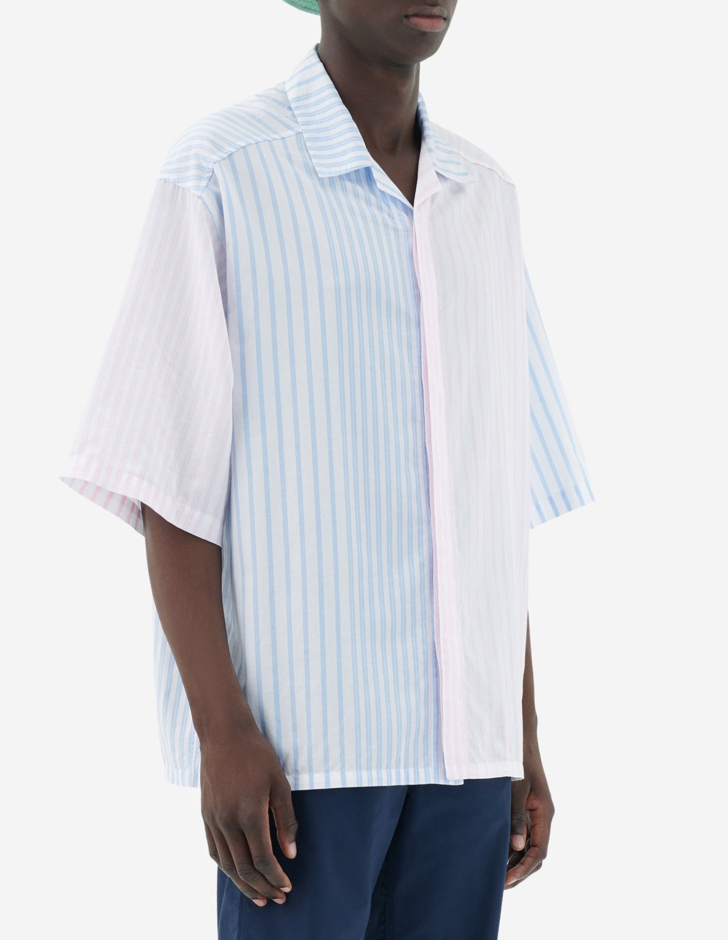 Oversized short-sleeved striped shirt - Color Block Stripes