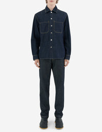 Oversized overstitched denim shirt - Indigo