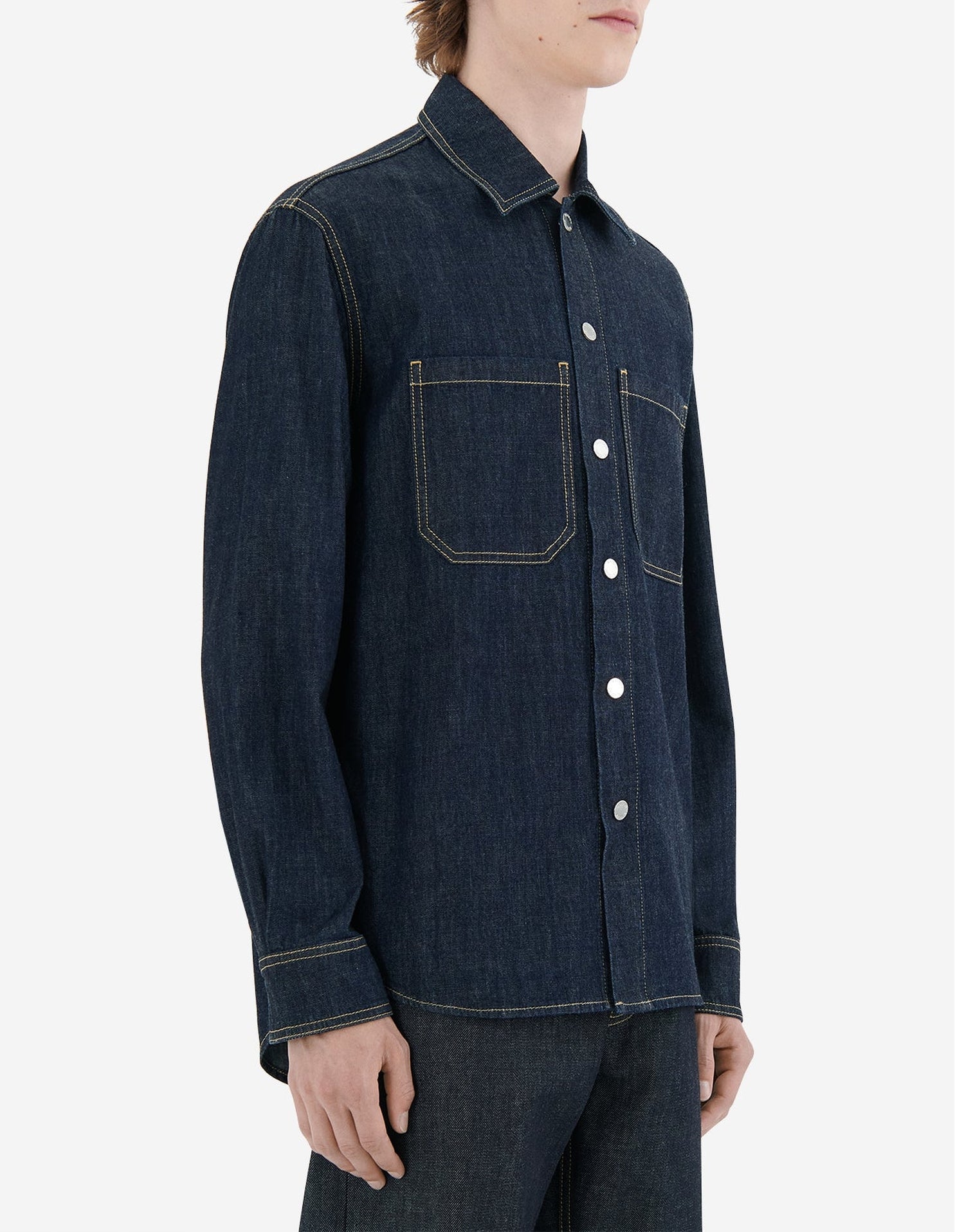 Oversized overstitched denim shirt - Indigo