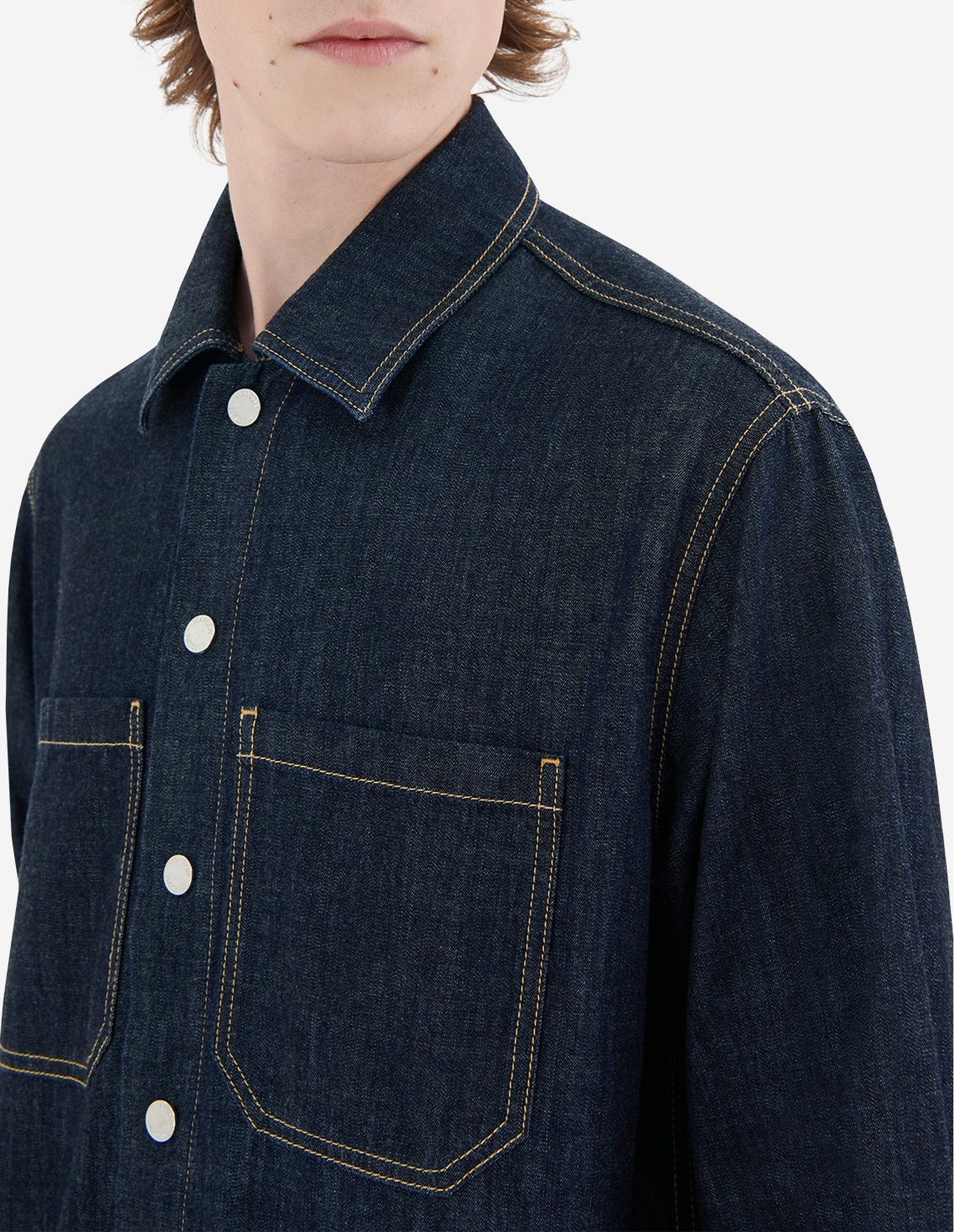 Oversized overstitched denim shirt - Indigo
