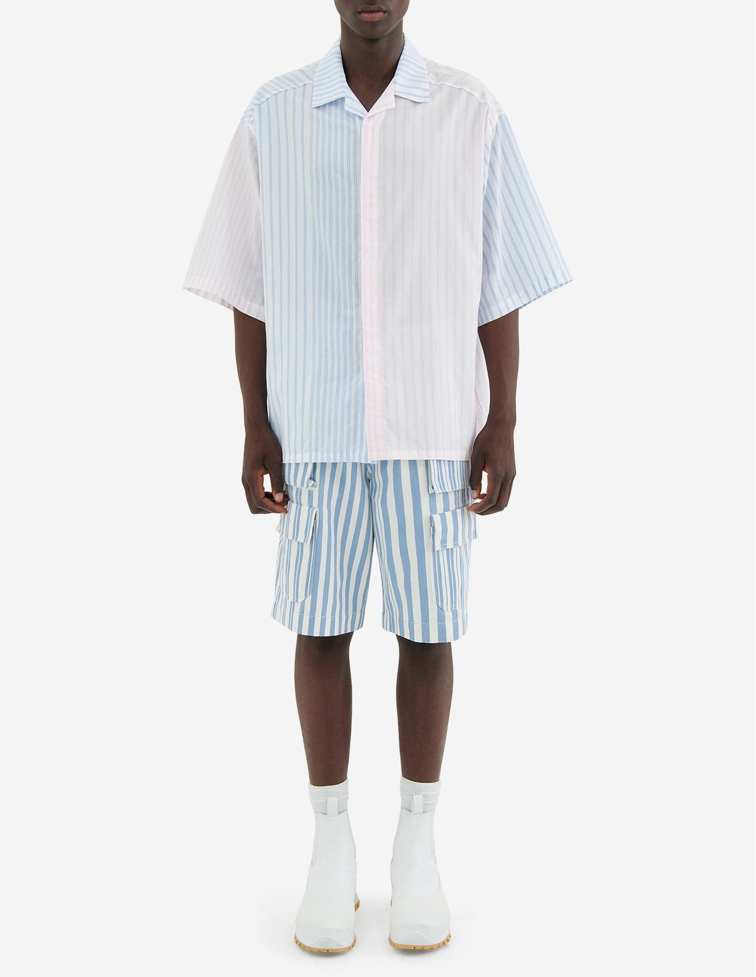 Oversized striped Bermuda shorts - Sky Blue Stripes