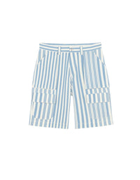 Oversized striped Bermuda shorts - Sky Blue Stripes
