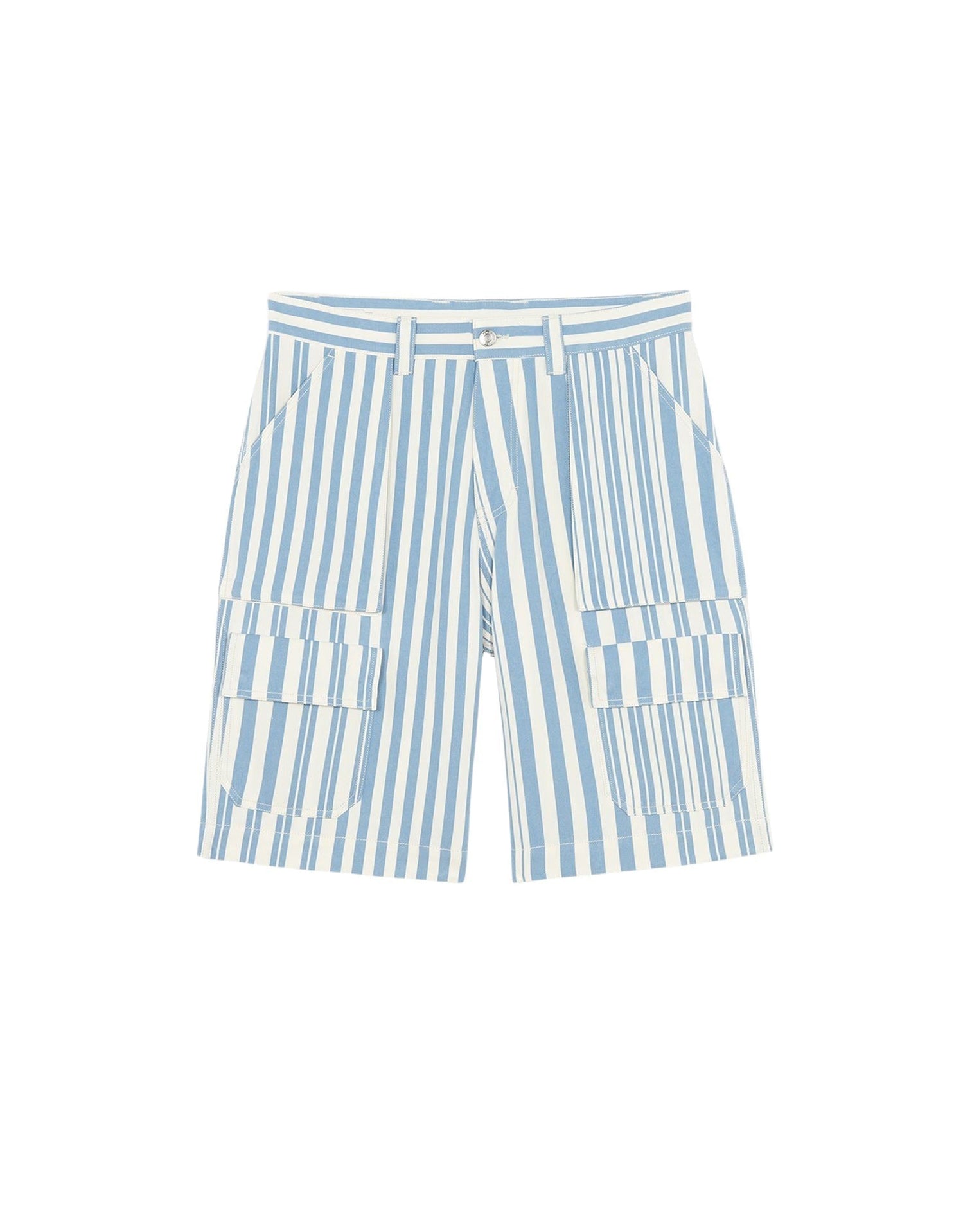 Oversized striped Bermuda shorts - Sky Blue Stripes