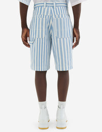 Oversized striped Bermuda shorts - Sky Blue Stripes
