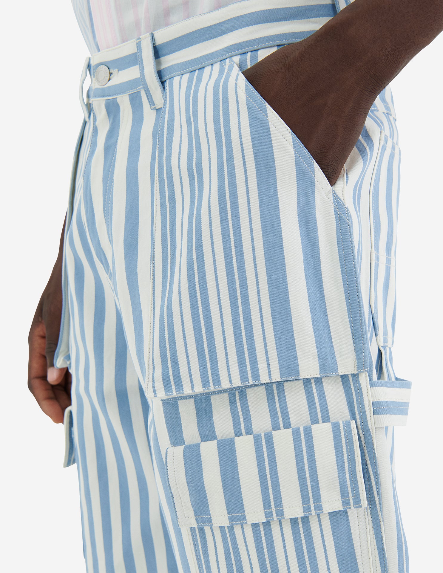 Oversized striped Bermuda shorts - Sky Blue Stripes