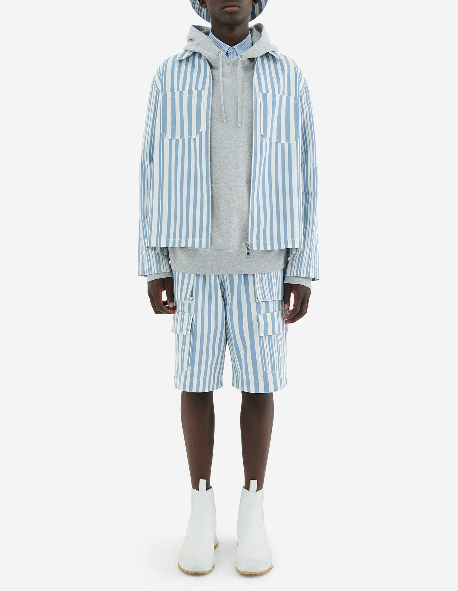 Zip-over shirt with pockets - Sky Blue Stripes