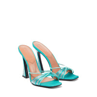 Lust 100 Mules - Crystal blue satin