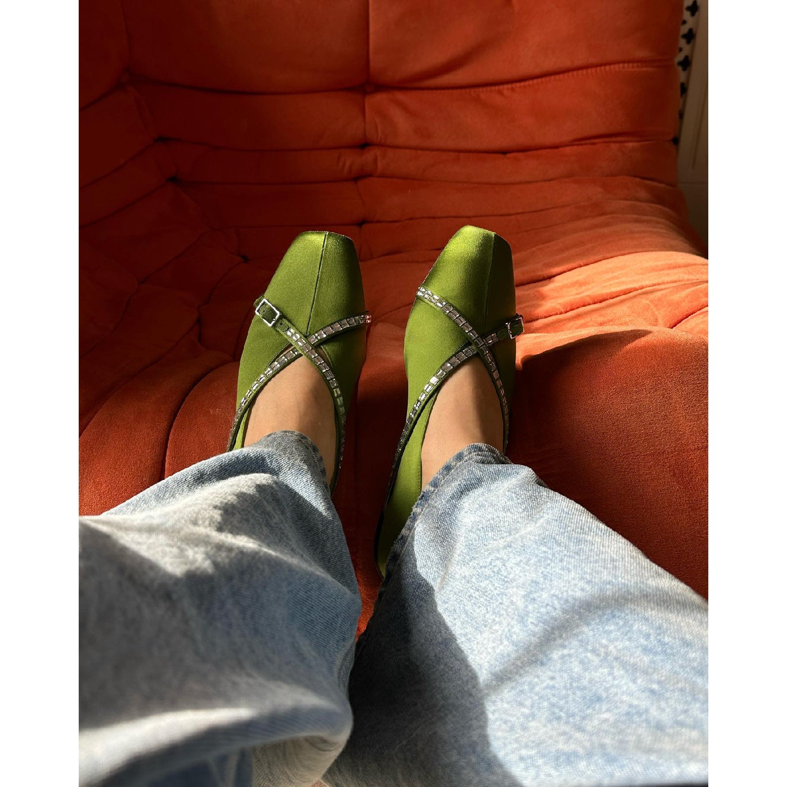 Ballerinas Cara - Dollar green satin