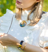 Collier Luna Piena en émail et décoré à l'or - Bleu & rouge & or