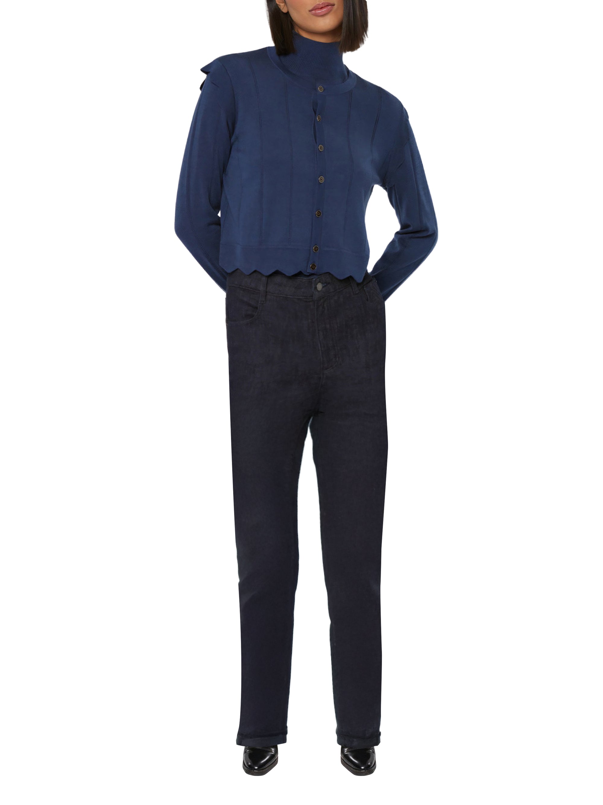 Cardigan à rayures en laine - Bleu petrole