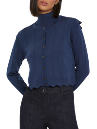 Cardigan à rayures en laine - Bleu petrole