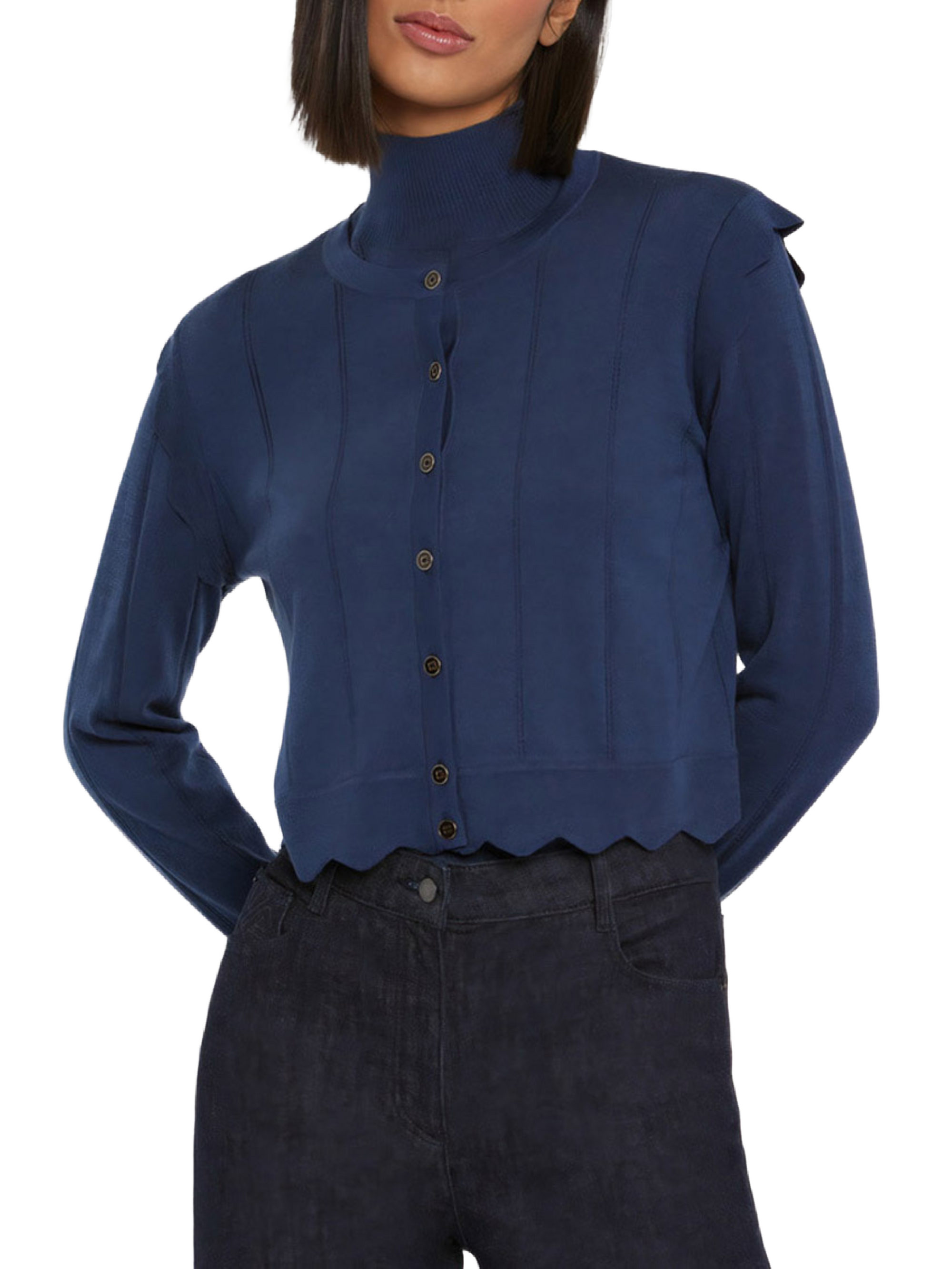Cardigan à rayures en laine - Bleu petrole