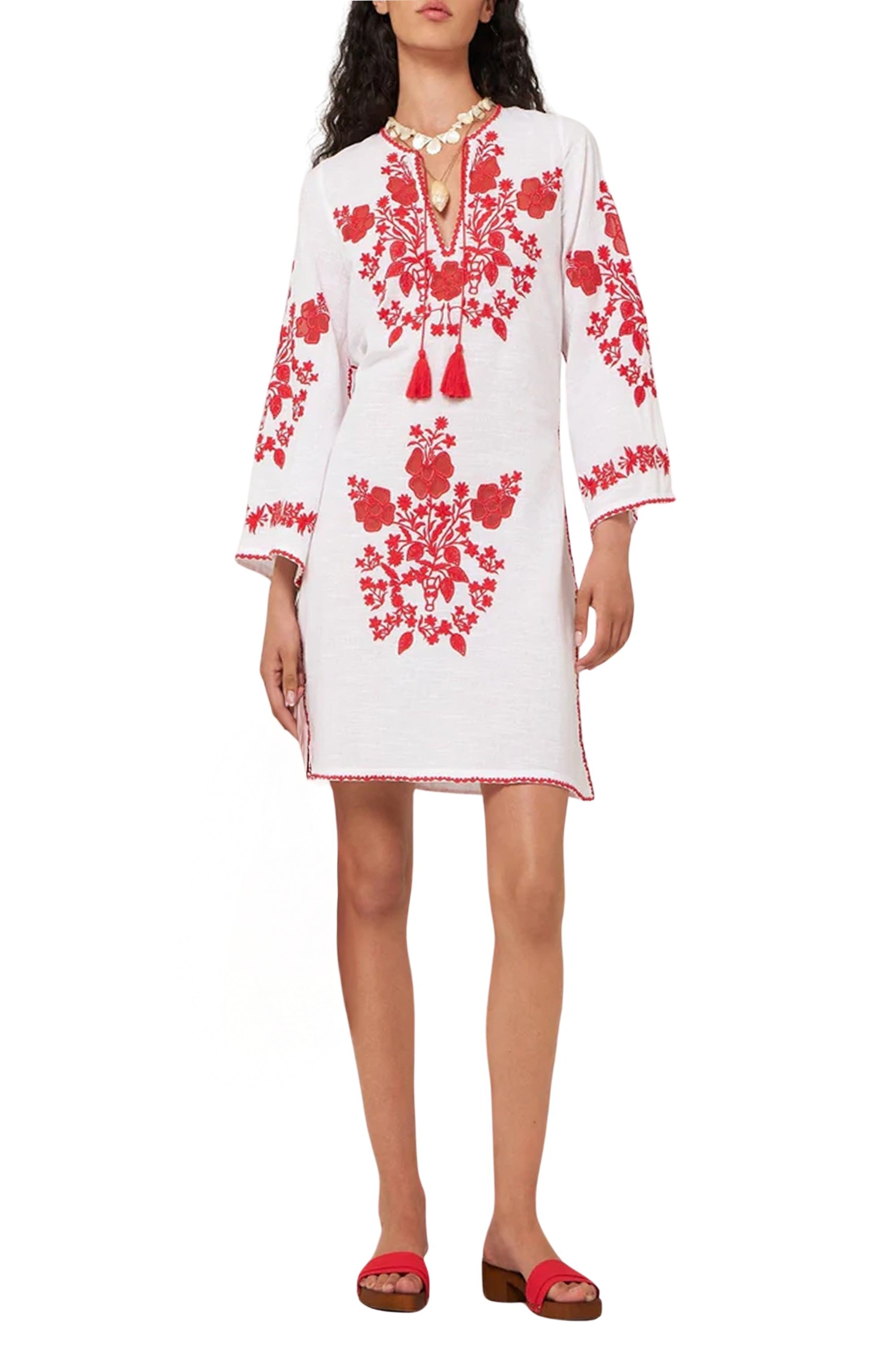 Robe courte brodée Vani - White-Red