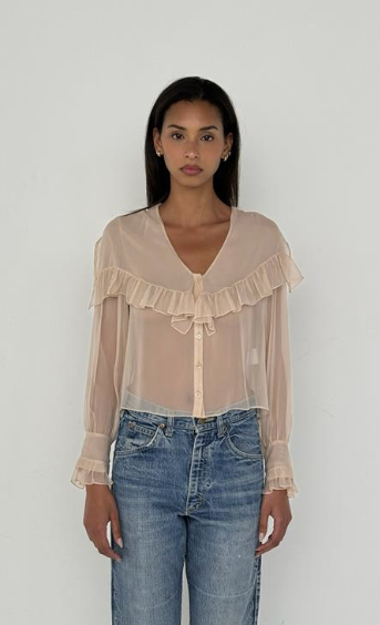 SHEER RUFFLE BLOUSELIGHT PETAL