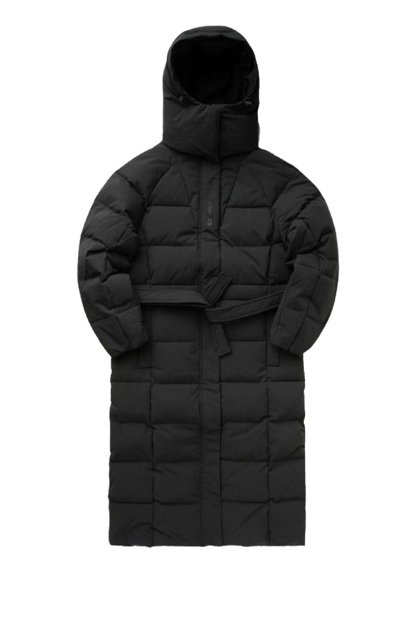 Long quilted hooded down jacket - Black