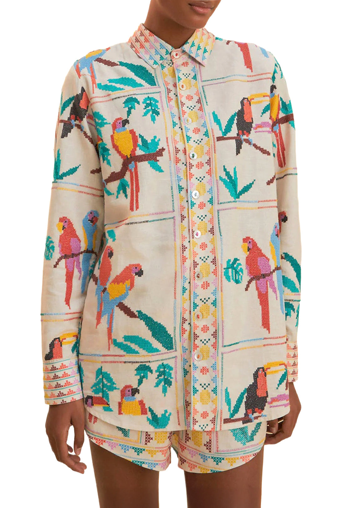 DJV_Stitched Birds Scarfs Off White Chemises & Blouses - Stitched Birds Scarfs Off White