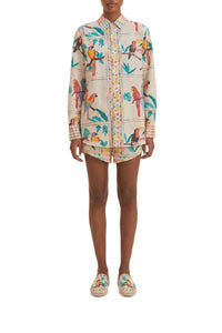 Chemise à manches longues et motif Tropical en lin - Blanc
