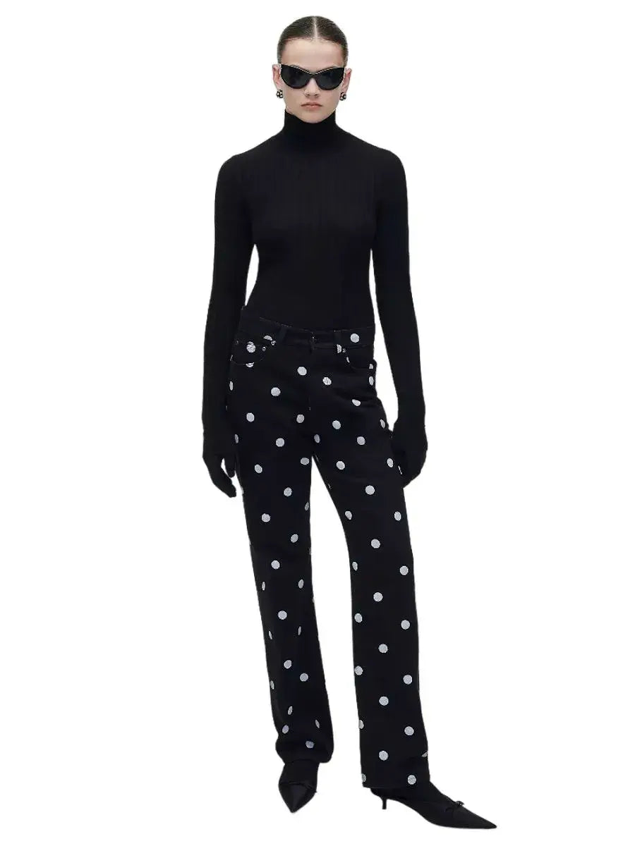 Jean droits à motifs à pois - Black & White