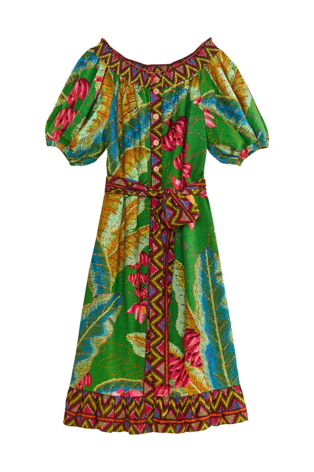 Banana Leaves off-the-shoulder linen midi dress - Green
