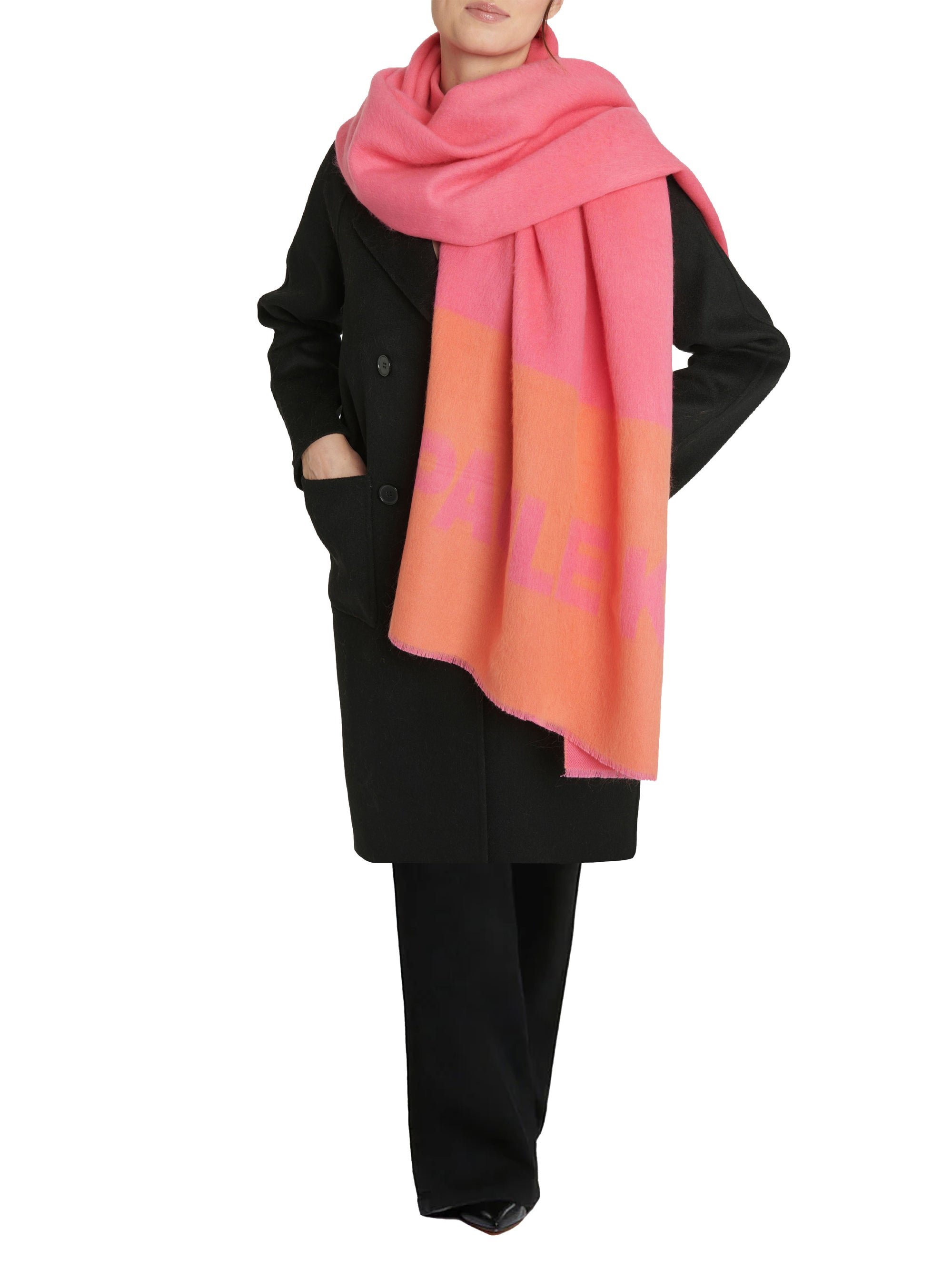 Écharpe bicolore en laine - Rose & orange