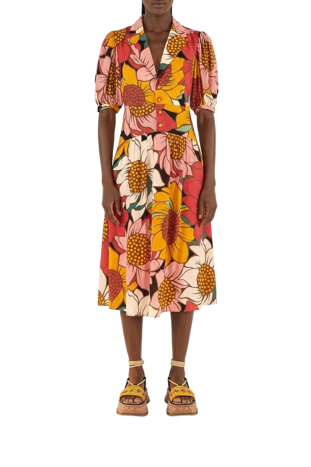 Robe midi Tournesols colorés - Multicolore